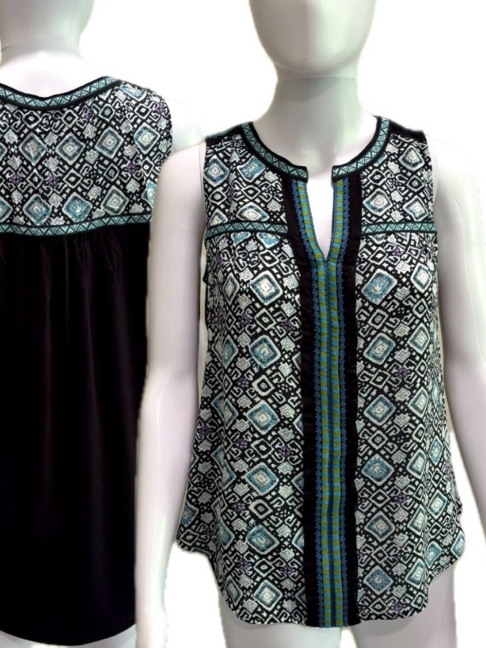 Anthropologie A Common Thread Embroidered Tank Top Size Small Aztec Patterned